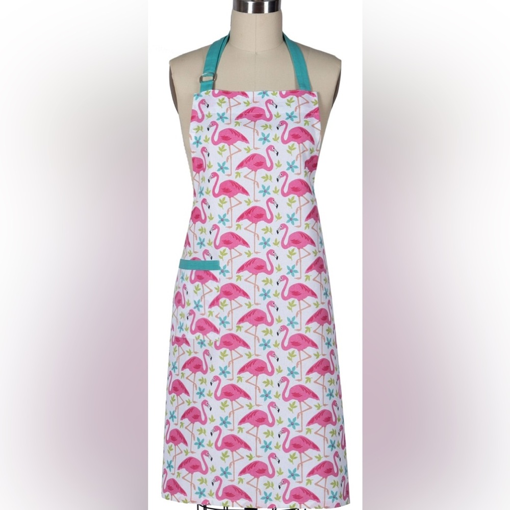 R4531 NWT Flamingo Print Apron - Pink and Blue